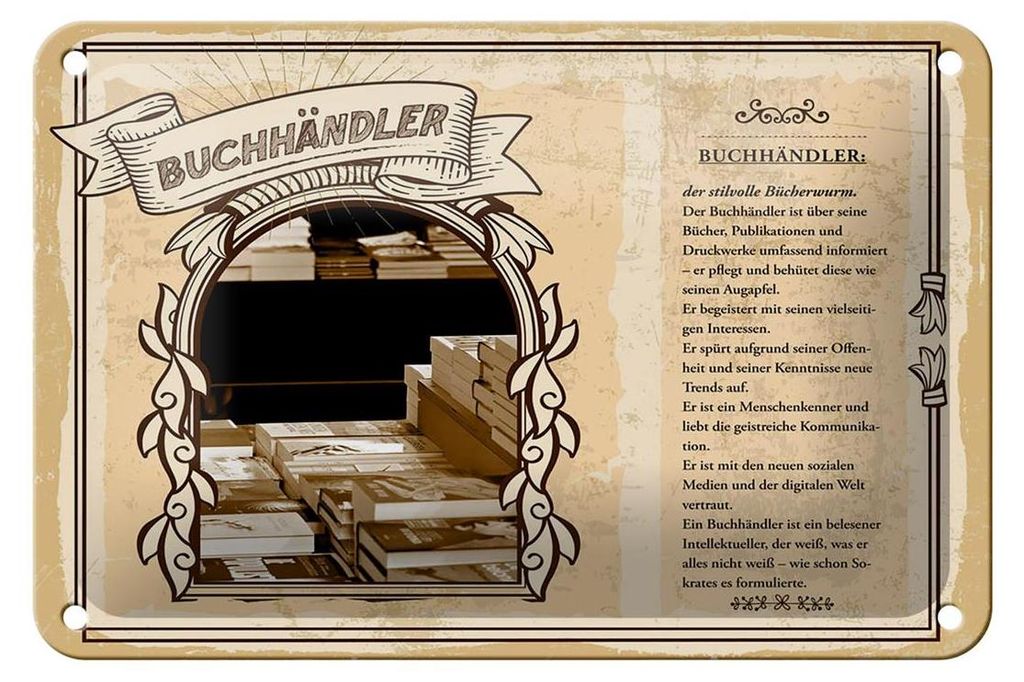 Blechschild Berufe 18x12cm Buchhändler Bücher Augapfel Produktbild 