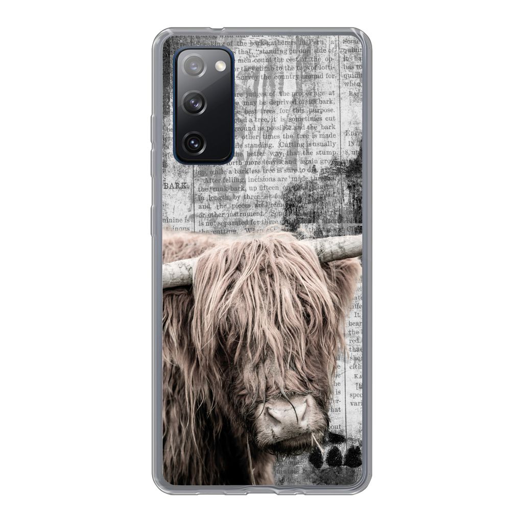 MuchoWow Handyhülle Schutzhülle Hülle für Samsung Galaxy S20 FE Schottischer Hochländer - Vintage - Text Silikon Softcase Handy Hülle - Abd...