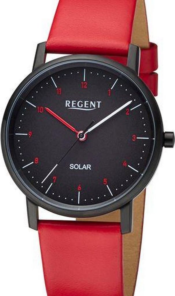 Regent Damen Uhr Lederarmband Leder Solaruhr Analog rot URF1554