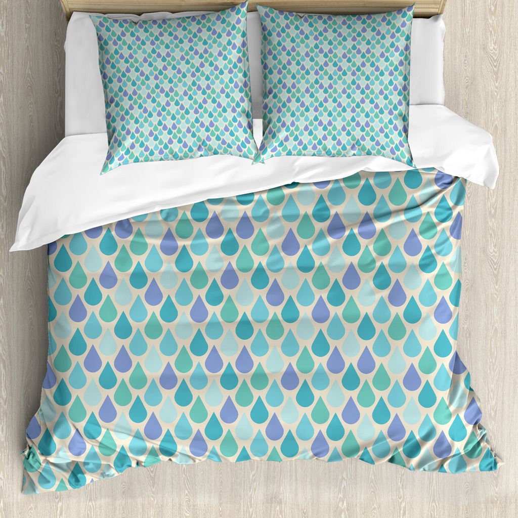 ABAKUHAUS Teal Bettbezug, Bunte Wasser-Tröpfchen, Milbensicher Allergiker geeignet mit Kissenbezügen, 155 cm x 220 cm - 80 x 80 cm, Aqua Teal Lav...