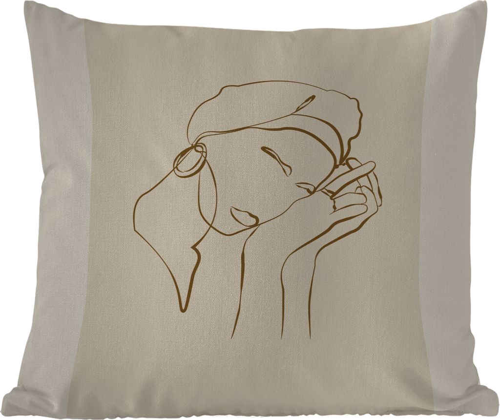 MuchoWow Outdoor Kissen - Frau - Linienkunst - Zitate - Text - 60x60 cm - Wetterfest - Lounge Kissen - Dekoration - Schlaf Kissen