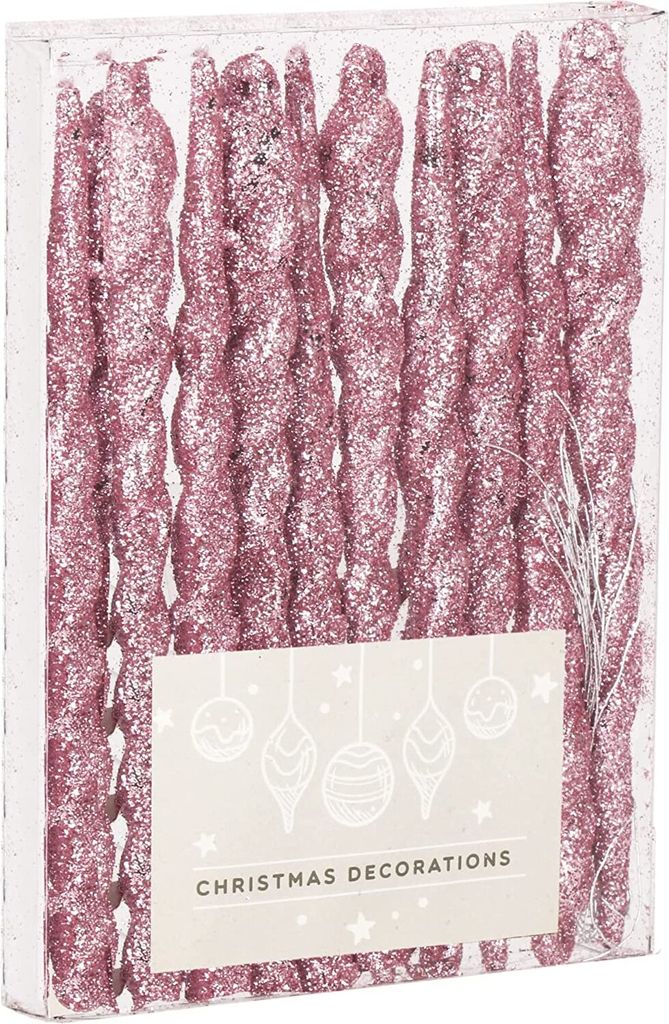 SPRINGOS Christbaumanhänger Gedrehte Eiszapfen Rosa Glitter Ornament 12 cm 10 STK. Weihnachtsschmuck