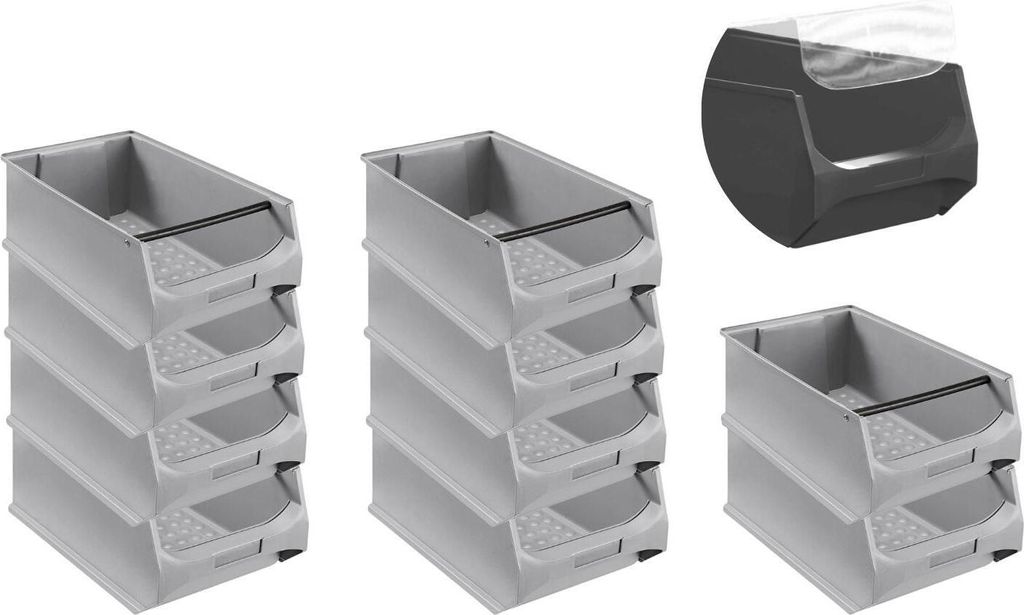 SparSet 10x Graue Sichtlagerbox 5.1 mit Griffstange & Produktbild 