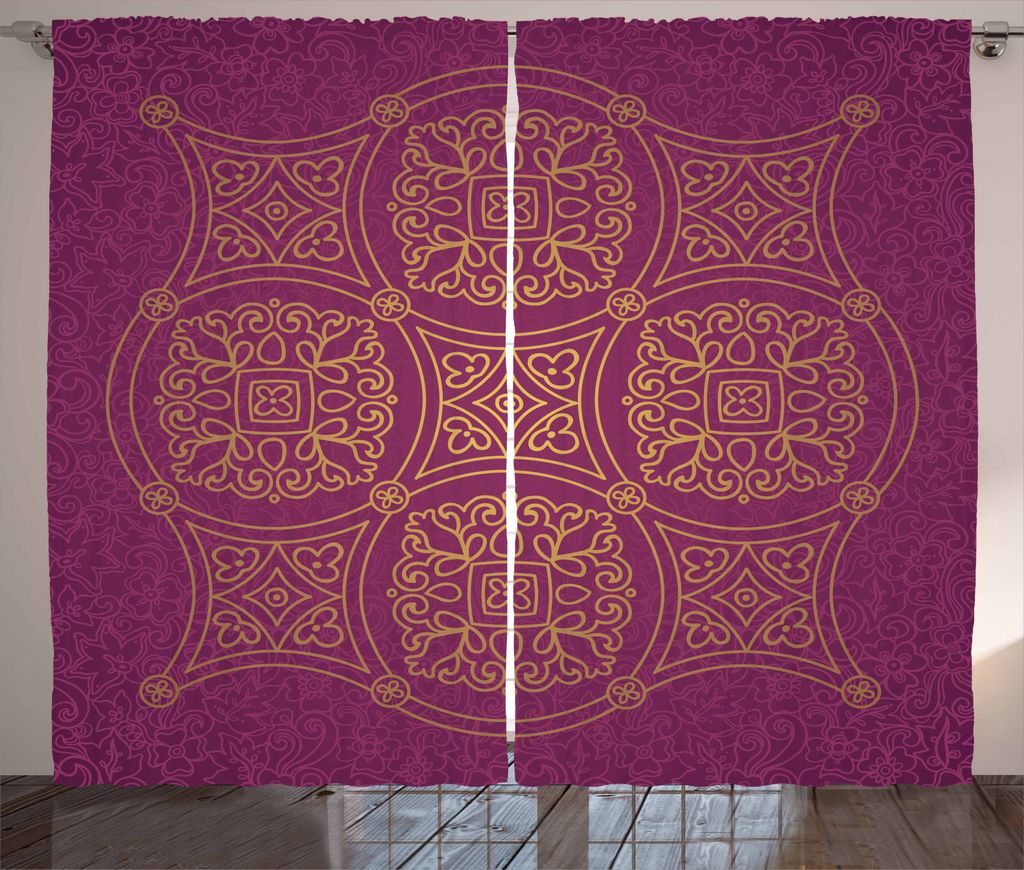 ABAKUHAUS lila Mandala Rustikaler Vorhang, Persisch Verziert, Wohnzimmer Universalband Gardinen mit Schlaufen und Haken, 280 x 245 cm, Lila Gelb
