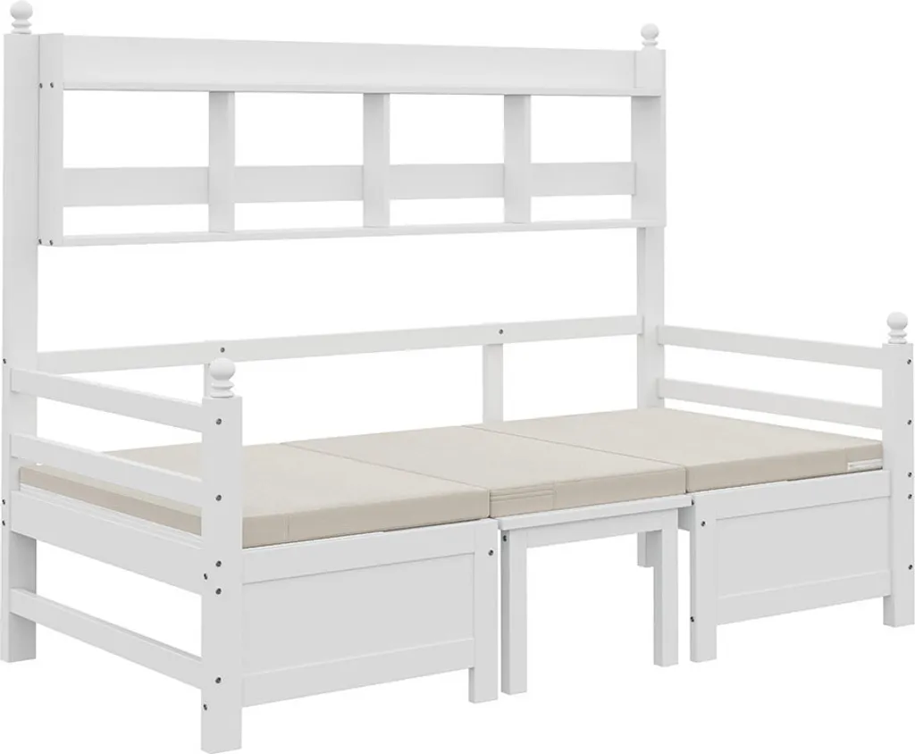 Lit banquette 2 en 1 Sweiko bois blanc 200x90 cm avec bureau modulable