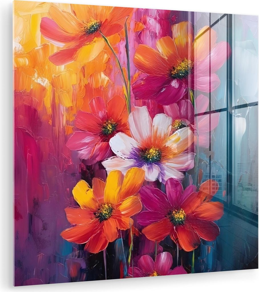 MuchoWow Glasbilder - Bilder auf Wandbild - Foto auf Glas Helle Blumen - Dynamisch - Lebendig 30x30 cm Wanddekoration aus Glas - Acrylglasbild - Ac...