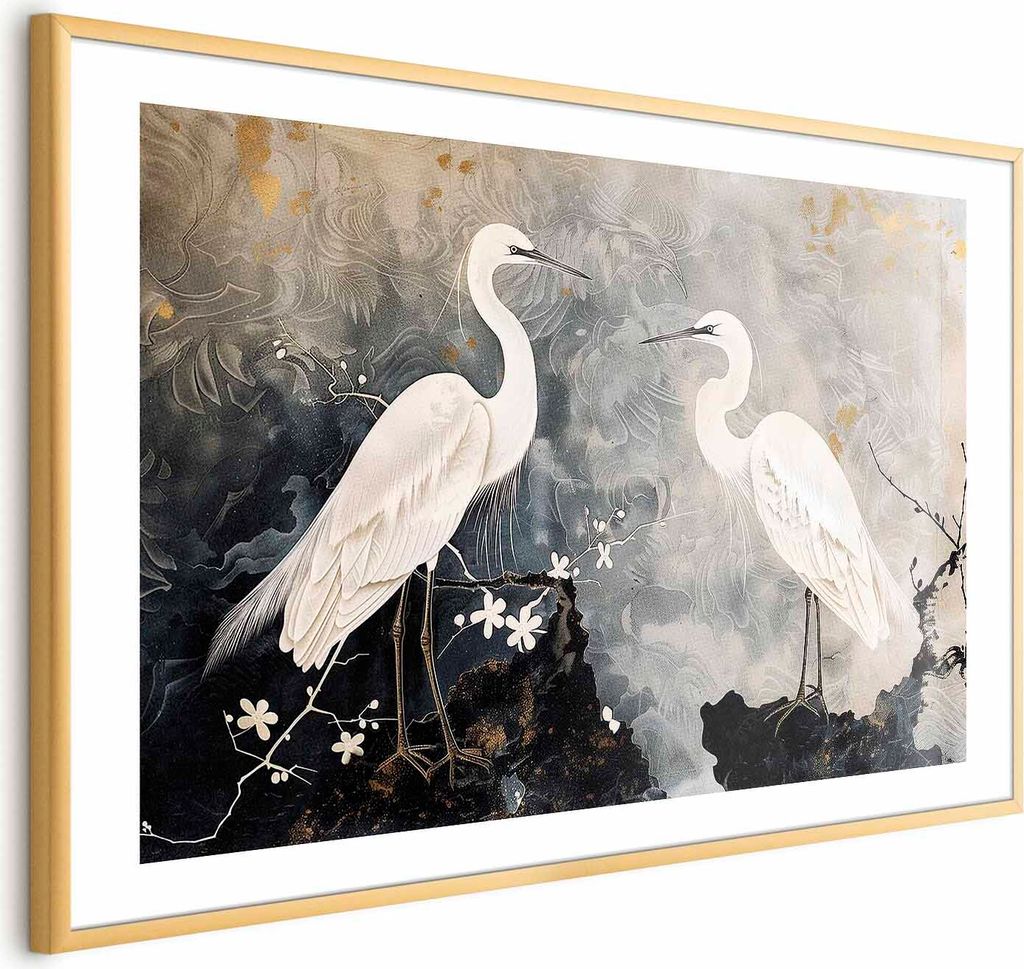 Posterpapier Poster - Herons and Cherry Blossom - oriental-style illustration depicting birds 60x40 cm Tiere g-H-10115-ao-a