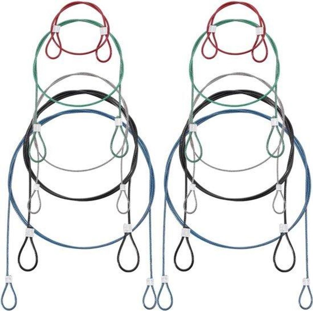10er Set Sicherheitsseile aus Edelstahl mit bunten Lanyards, Kabeldurchführungen und Löchern für Action-Kamera-Ausrüstung