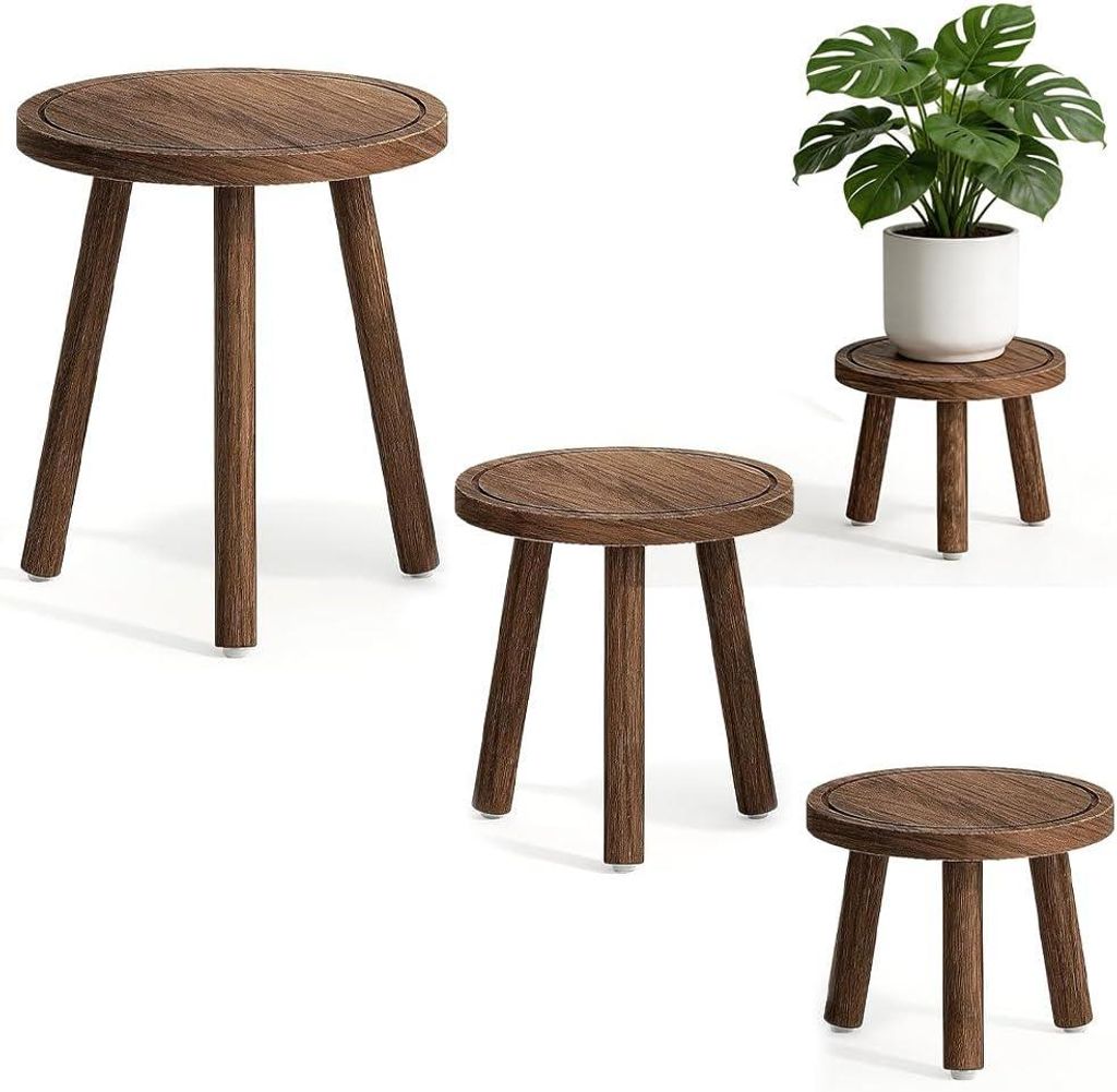 Set di 3 sgabelli in legno di colore marrone scuro, alti Immagine del prodotto 