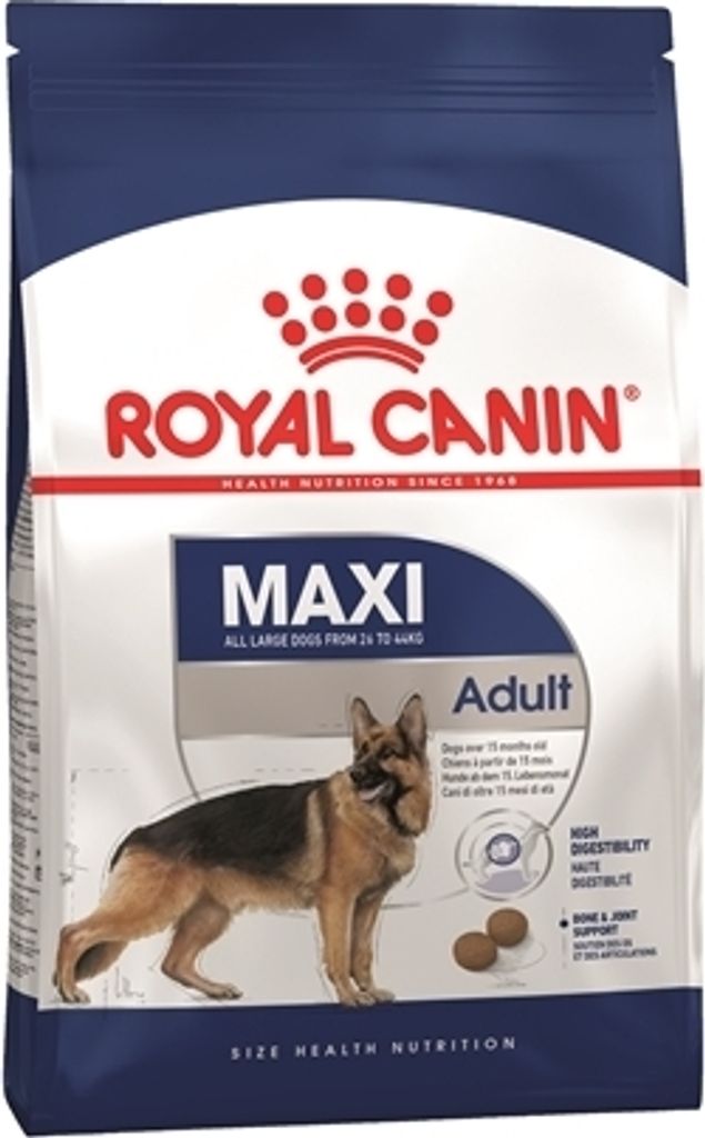 A bag of Royal Canin Maxi Adult dog food.