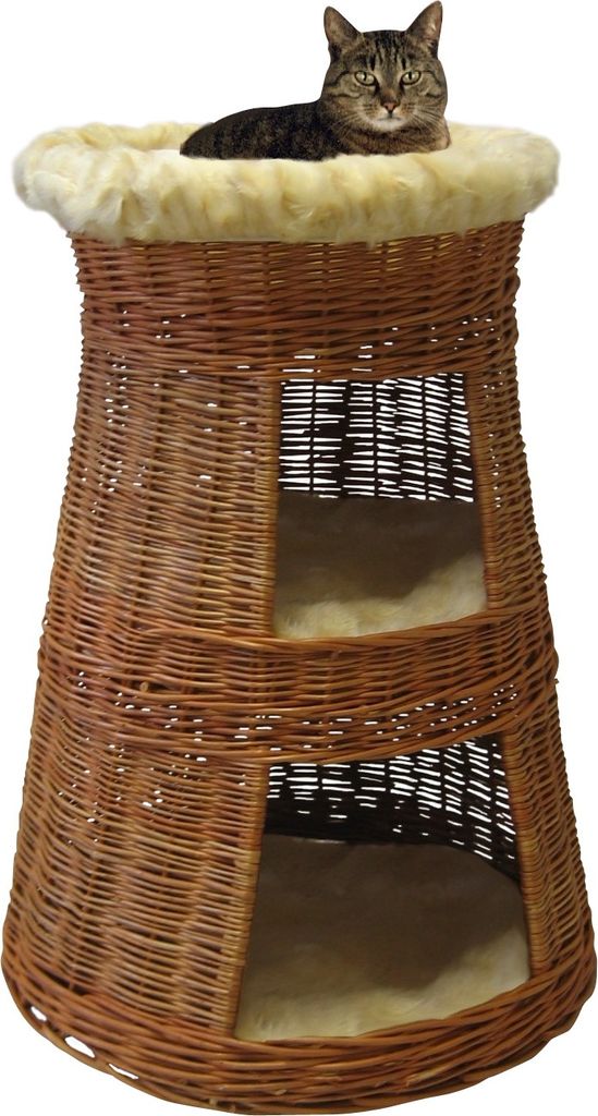 SILVIO DESIGN, Katzen-Doppel-Korbturm Weide, Plüsch beige, ca. 60x60x79 cm