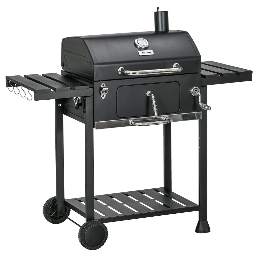 Barbecue charbon de bois surface 58x42 cm et tablettes rabattables