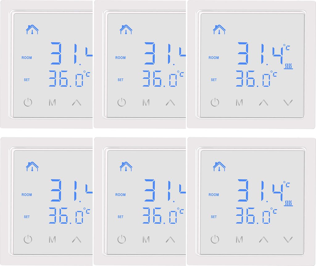 6X Smart Thermostat 16A Raumthermostat elektrische Heizungssteuerung Fußbodenheizung, mit LED-Touchscreen, für zu Hause Büros Einkaufszentren Ho...