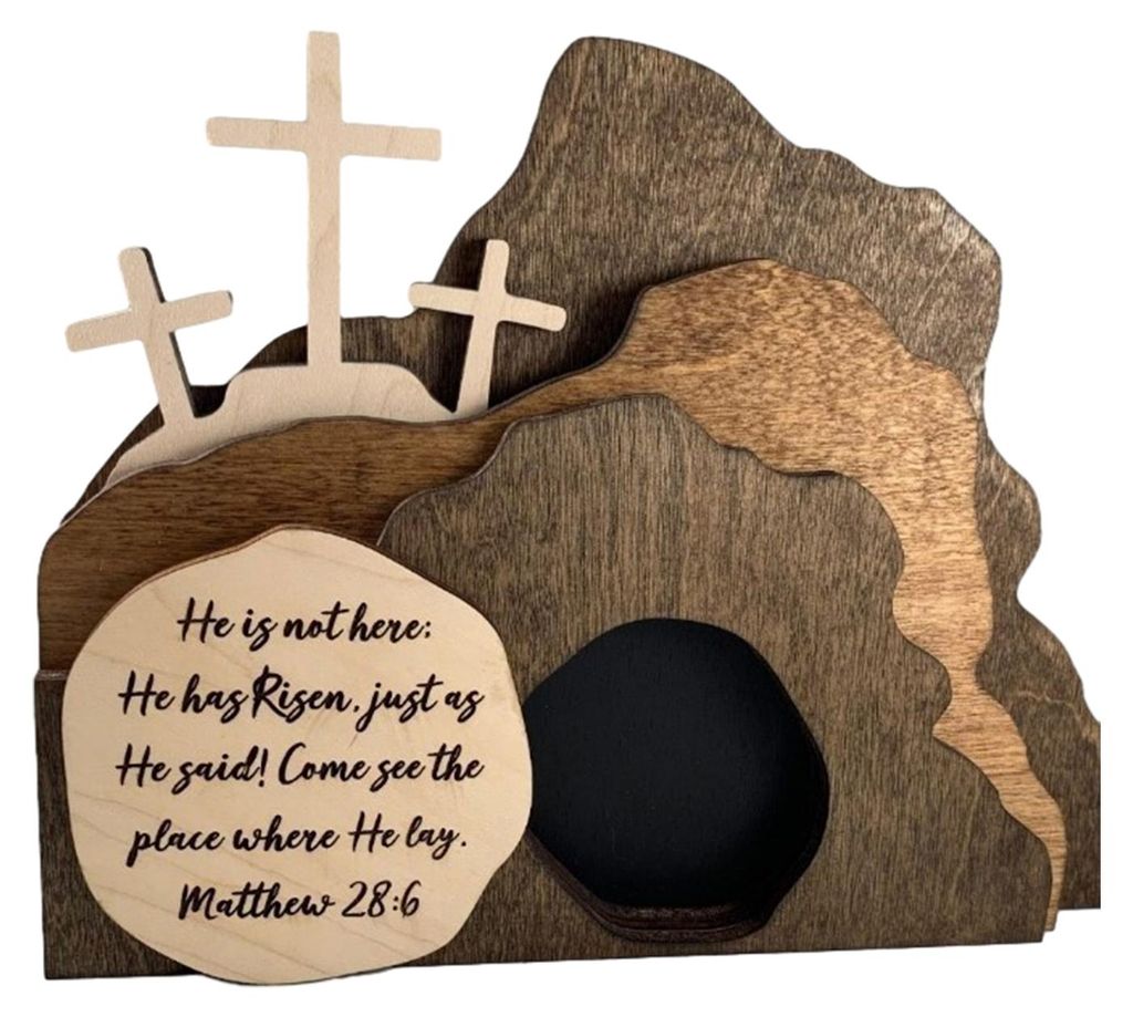 Osterdekoration aus Holz: Leeres Grab – Szene der Auferstehung Jesu – Tischschild für Zuhause, Büro oder Regal – Katholischer religiöser S...