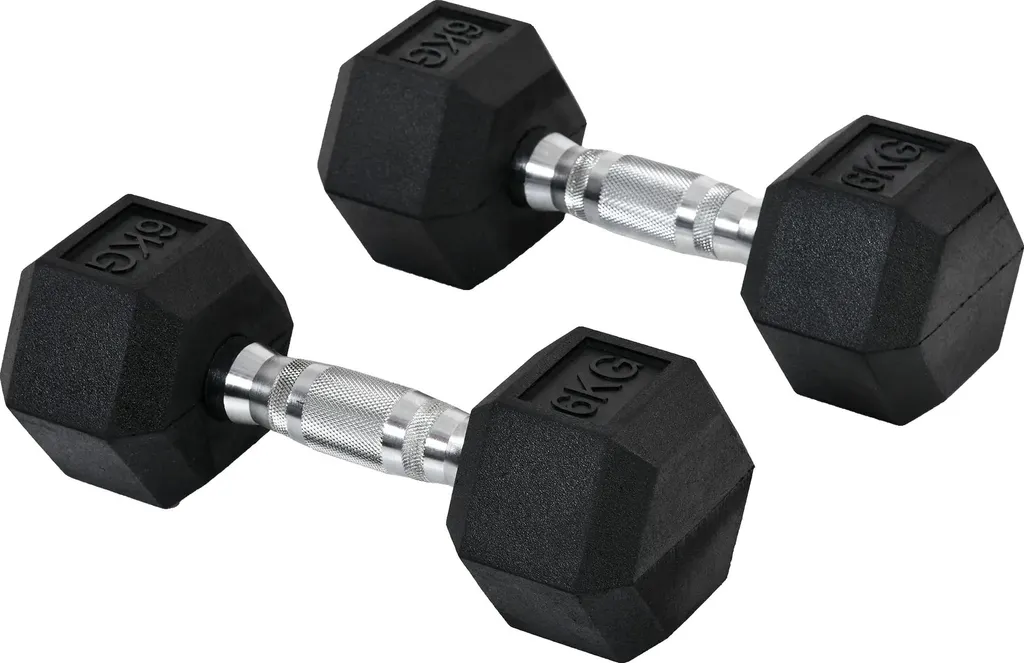 Haltères hexagonaux en fonte noire et métal pour fitness et musculation