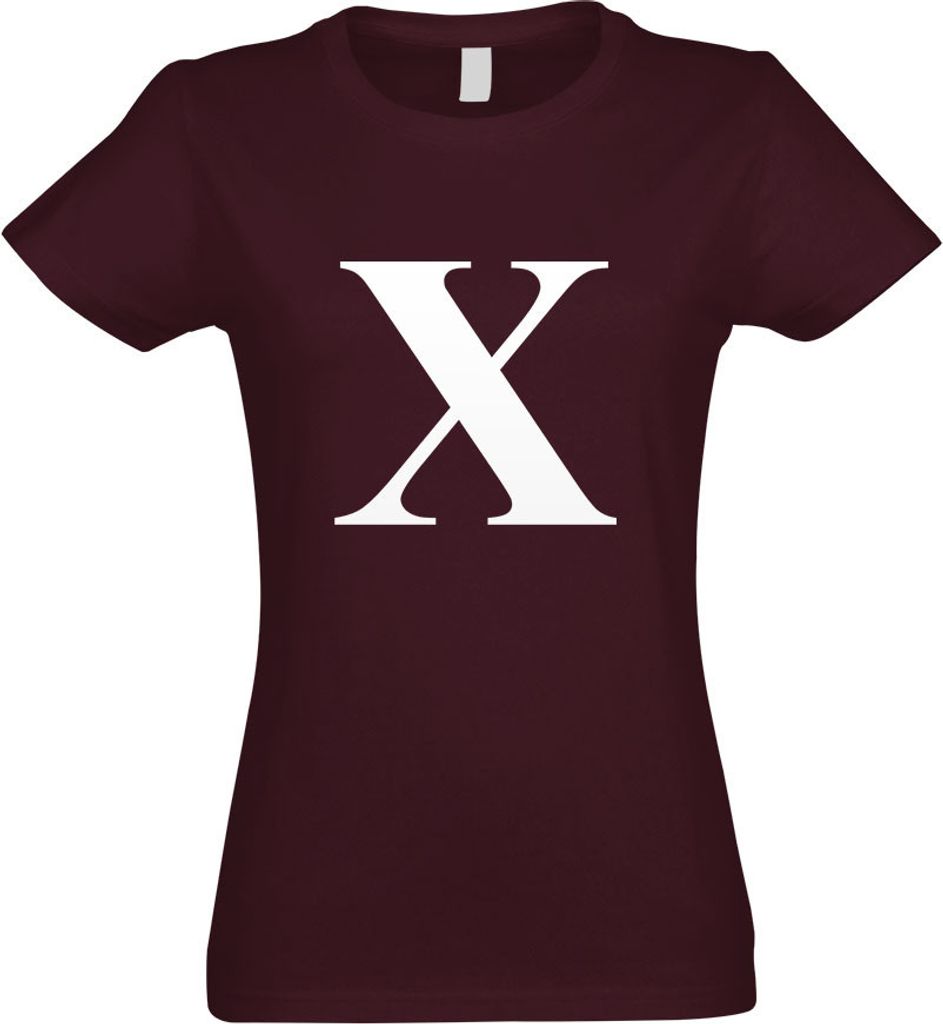 Kiwistar - T-Shirt tailliert - Damen - Burgund - Buchstabe X - Alphabet - mit Motiv Bedruckt - Funshirt Design - Sport - Freizeit - Damen - XL