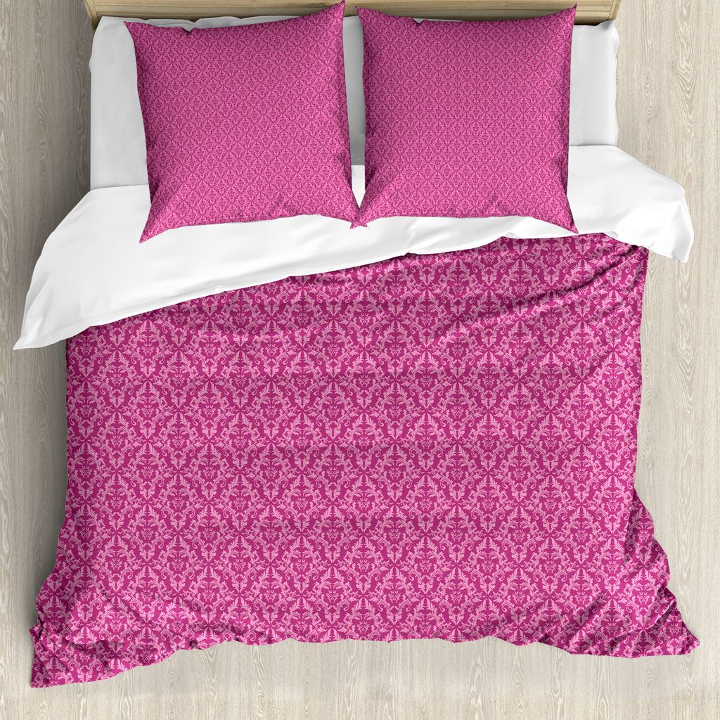 ABAKUHAUS rosa Damast Bettbezug Set für Einzelbetten, Victorian Monochrome, Milbensicher Allergiker geeignet mit Kissenbezug, 155 cm x 220 cm - 80...