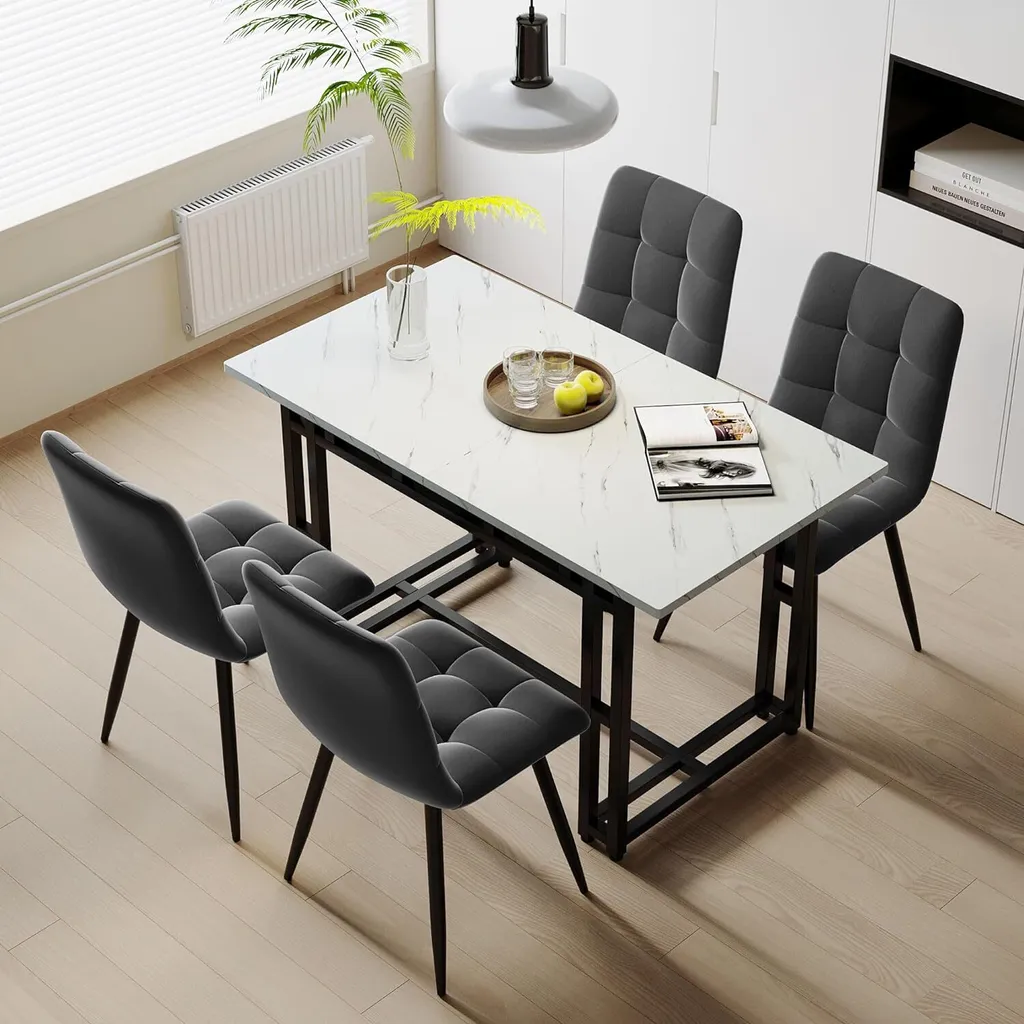 Table de Salon Luxe Léger 120x70 avec Pieds Métalliques Noirs Robustes