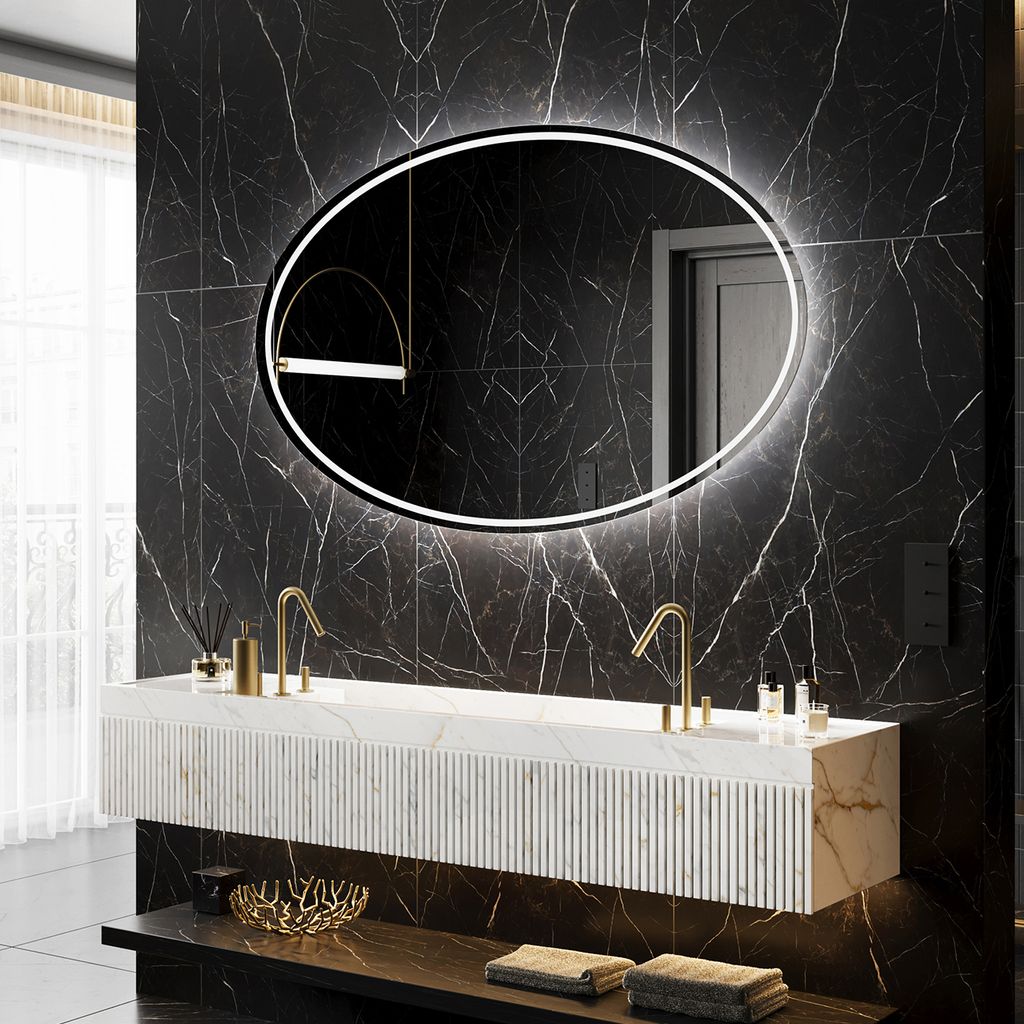 Badspiegel mit Beleuchtung 70 x 50 cm - LED Farbe Kaltweiß 7000K - ELI228 - Individuell Nach Maß - Beleuchtet Wandspiegel Lichtspiegel Badezimmer...