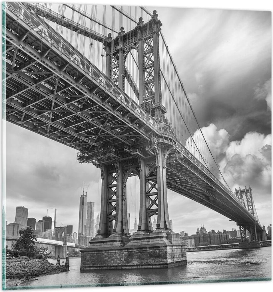 Bilder auf glas - Einteilig - Manhattan Brücke Schwarzweiß - 60x60cm - Glasbilder - Wandbilder - Bilder - Wanddekoration aus Glas - Glas Bilder -...