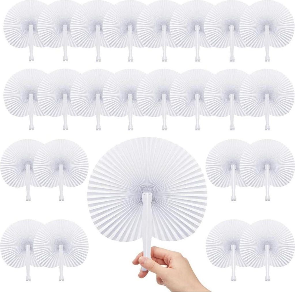 24x Weiße Papier Handfächer für Hochzeit Gäste & Deko Produktbild 