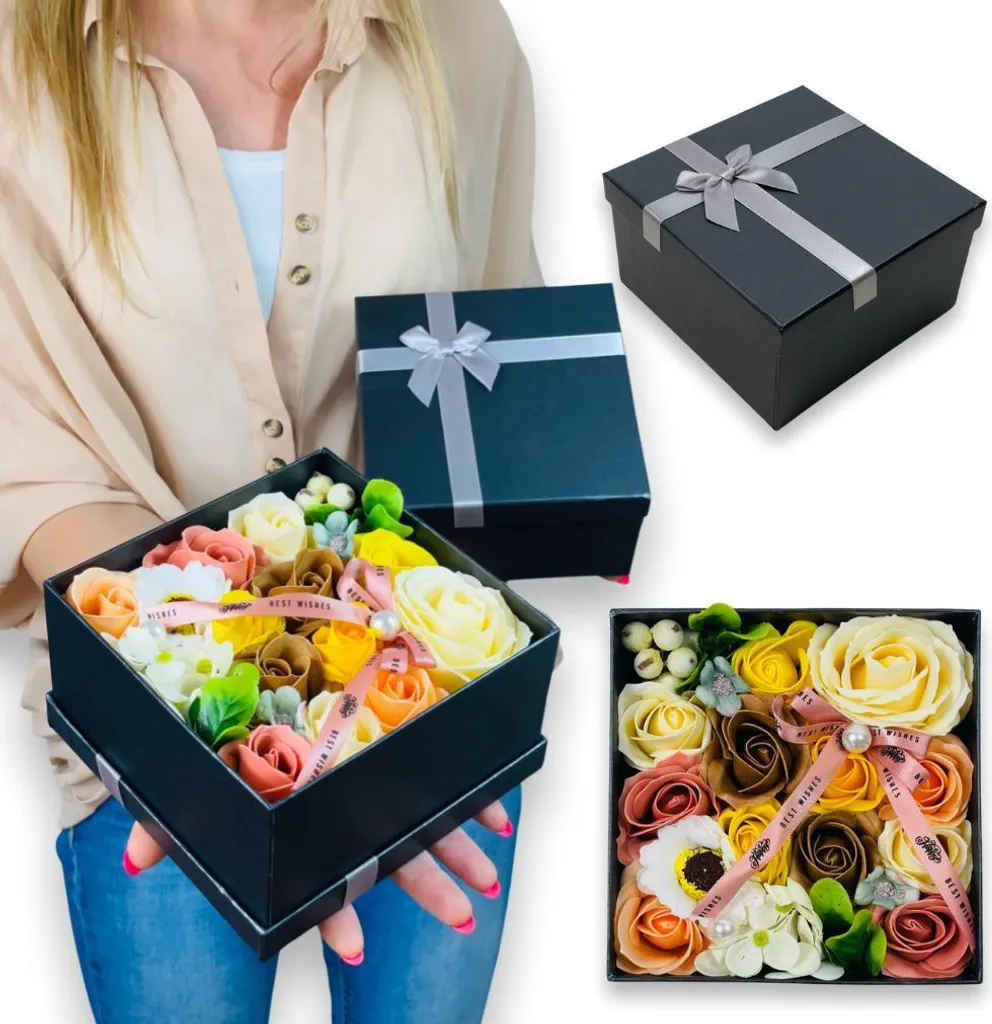Boîte à fleurs de savon orange : idée cadeau idéale et durable