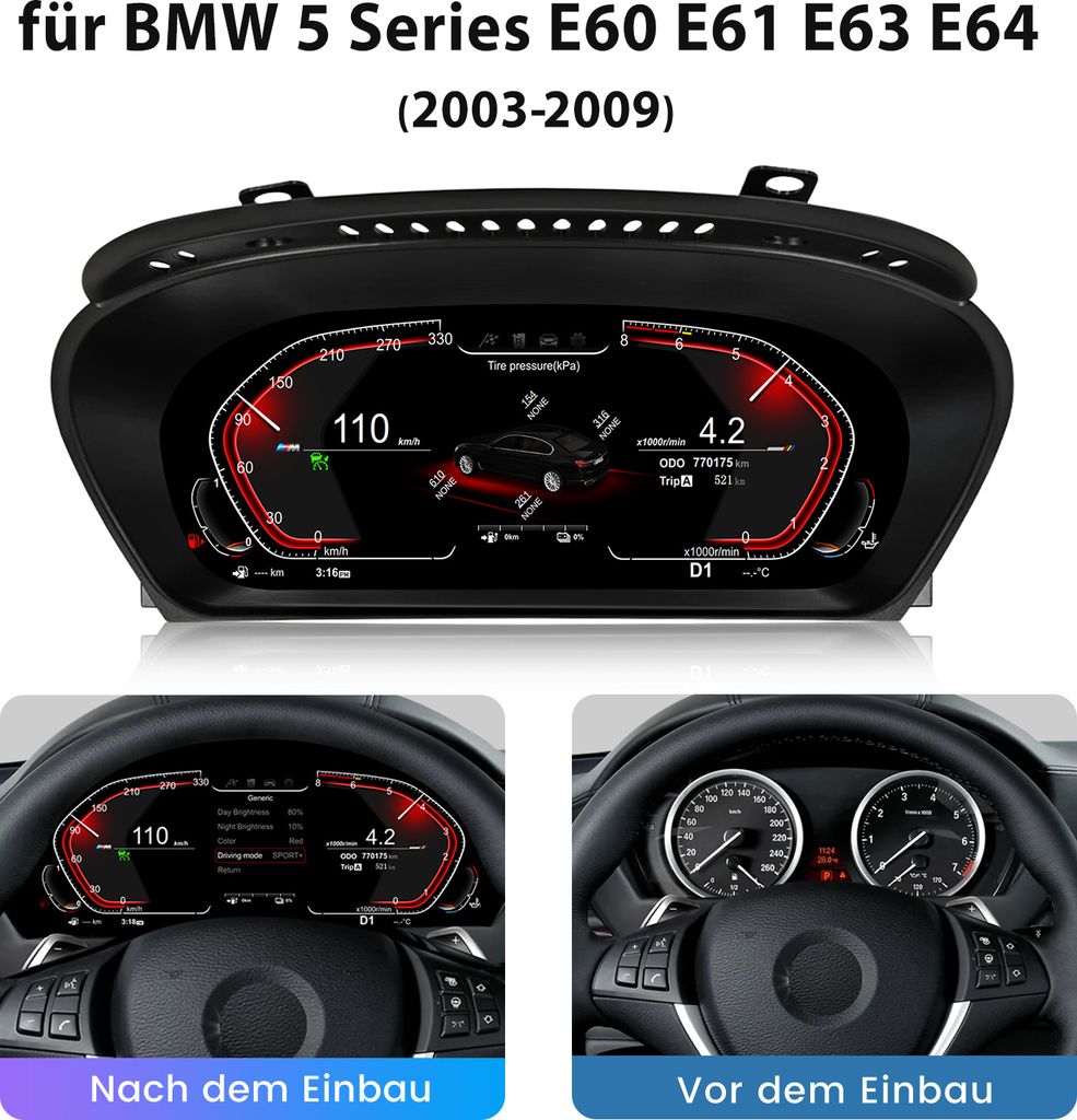12,3'' digitální přístrojová deska pro BMW řady 5 E60 E61 Obrázek produktu 3