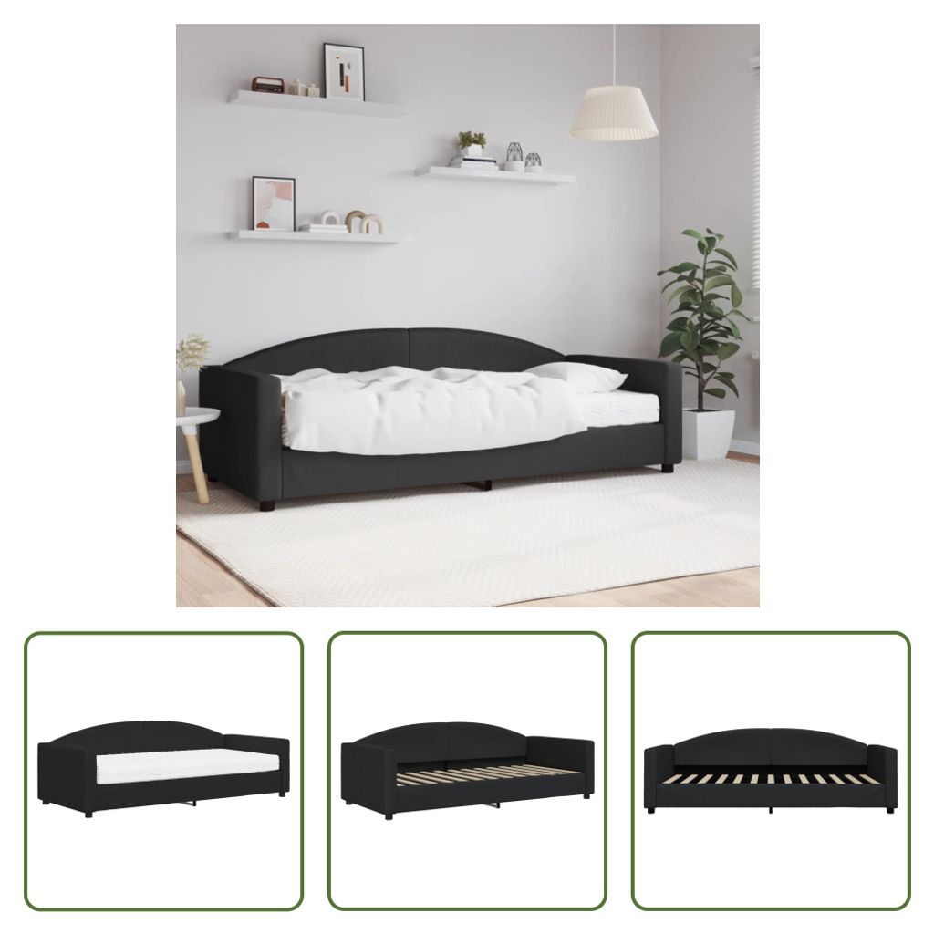 The Living Store Tagesbett mit Matratze Schwarz 90x200 cm Stoff