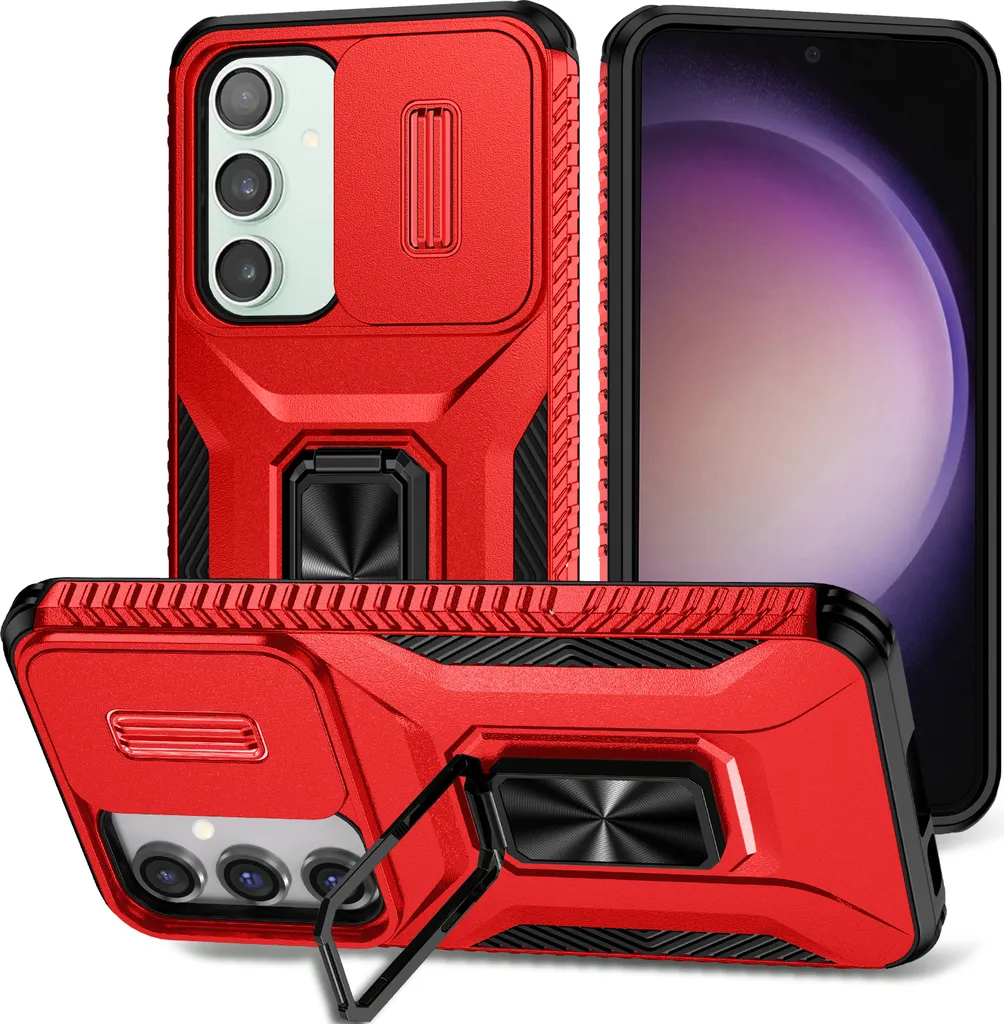 Cover S23 FE Rossa Antiurto: Fotocamera Protetta e Stand ad Anello
