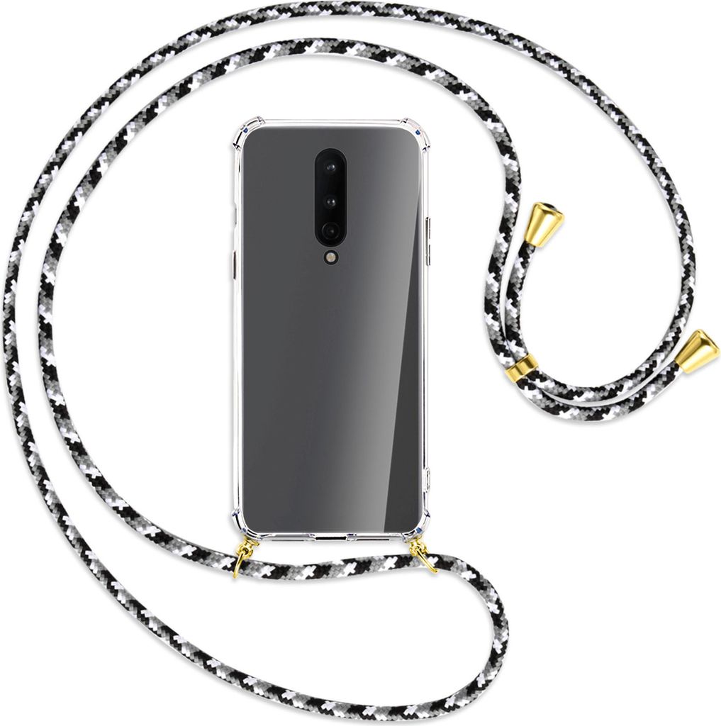 Handykette Backcover-Schutzhülle mit Band (Metall goldfarben) für OnePlus 8 - schwarz/grau/weiß