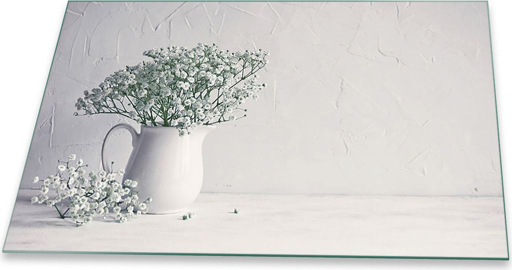 Herdabdeckplatte Abdeckung Glaskeramikfeld Abdeckplatte 1-Teilig 80x52 Blumen Weiss