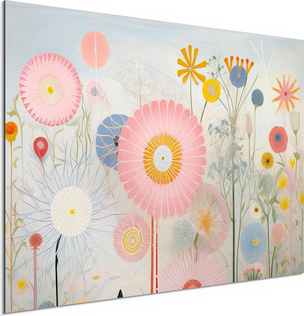 DEQORI Alu-Dibond Bild Weiß 60x40 cm 'Wiese der Wunder' Wandbild Metall dünn Design