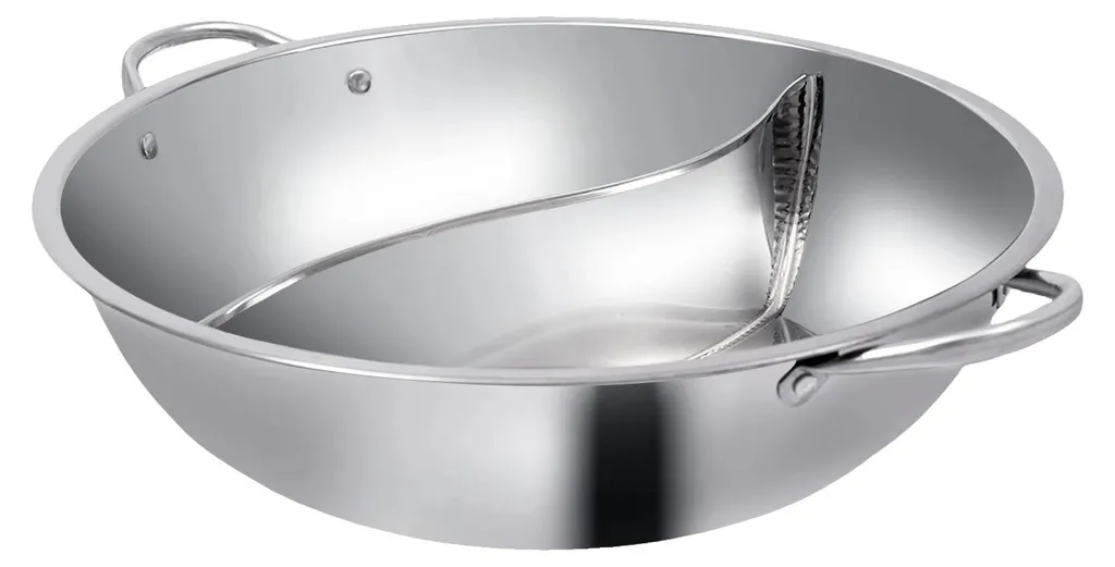 Faitout double compartiment inox argenté pour fondue et pot-au-feu