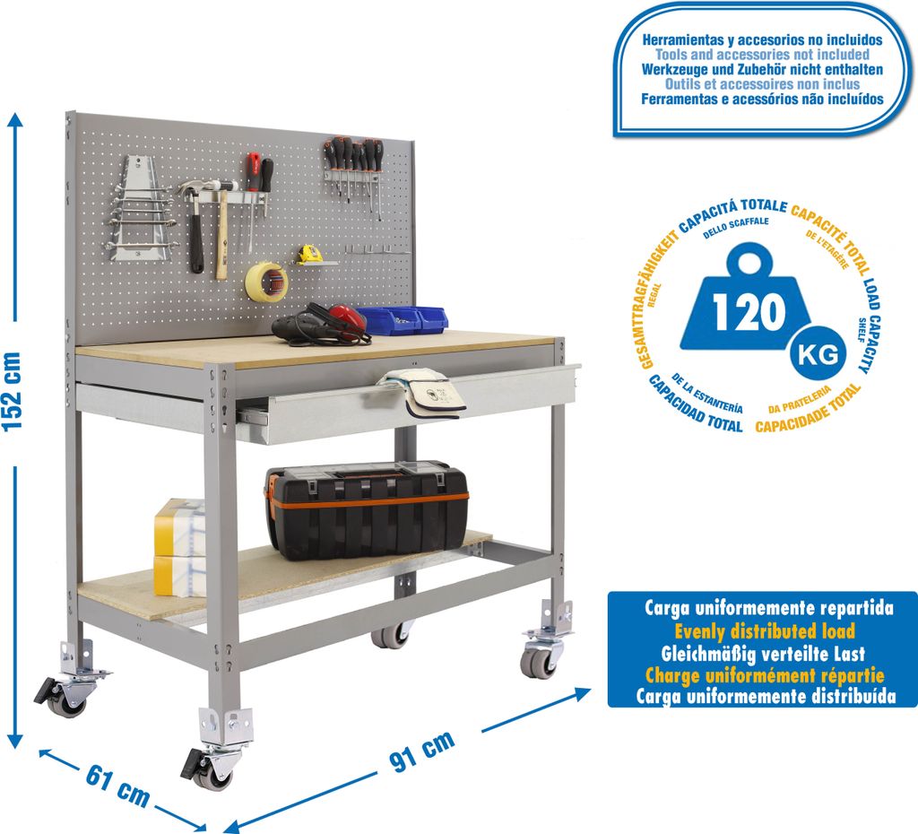 SIMONWORK MOBILE BT2 BOX 900 CINZA/MADEIRA Metallwerkbank