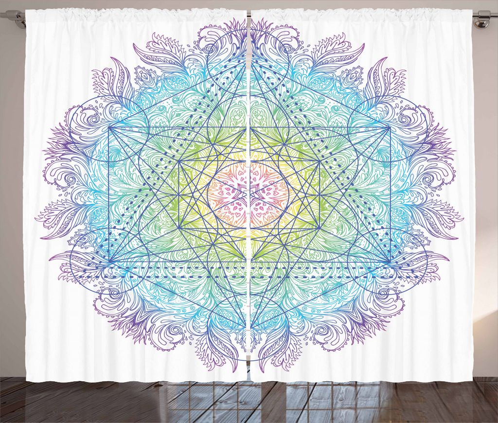 ABAKUHAUS Ethnisch Rustikaler Gardine, Metatron Würfel auf einem Mandala, Schlafzimmer Kräuselband Vorhang mit Schlaufen und Haken, 280 x 225 cm,...
