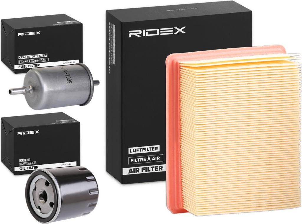 RIDEX Filterset Inspektionspaket Filtersatz für OPEL Corsa E Schrägheck (X15) passend für PEUGEOT 206 Schrägheck (2A/C) 206 CC (2D) 206 SW (2E/K)