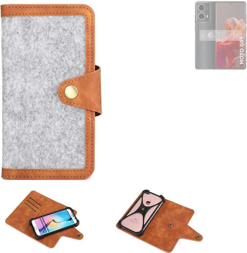 K-S-Trade Handyhülle kompatibel mit Motorola Moto G85 5G Schutzhülle Filz-Hülle Kunst-Leder hellgrau braun (1x)