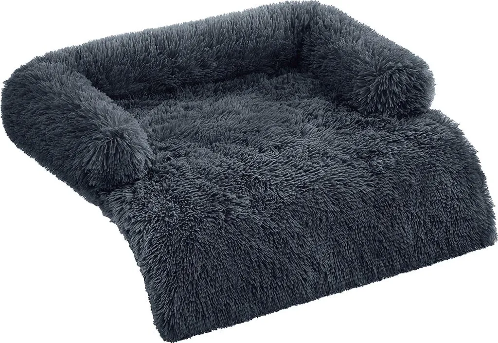 Couchage pour chien L moelleux 95 cm avec rebords et peluche grise