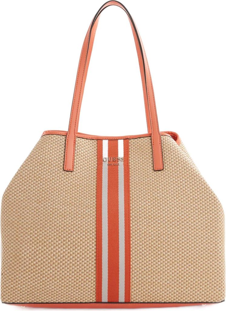 Guess Damen Urban Tasche Vikky Tote Beige Orange Detail Geräumig