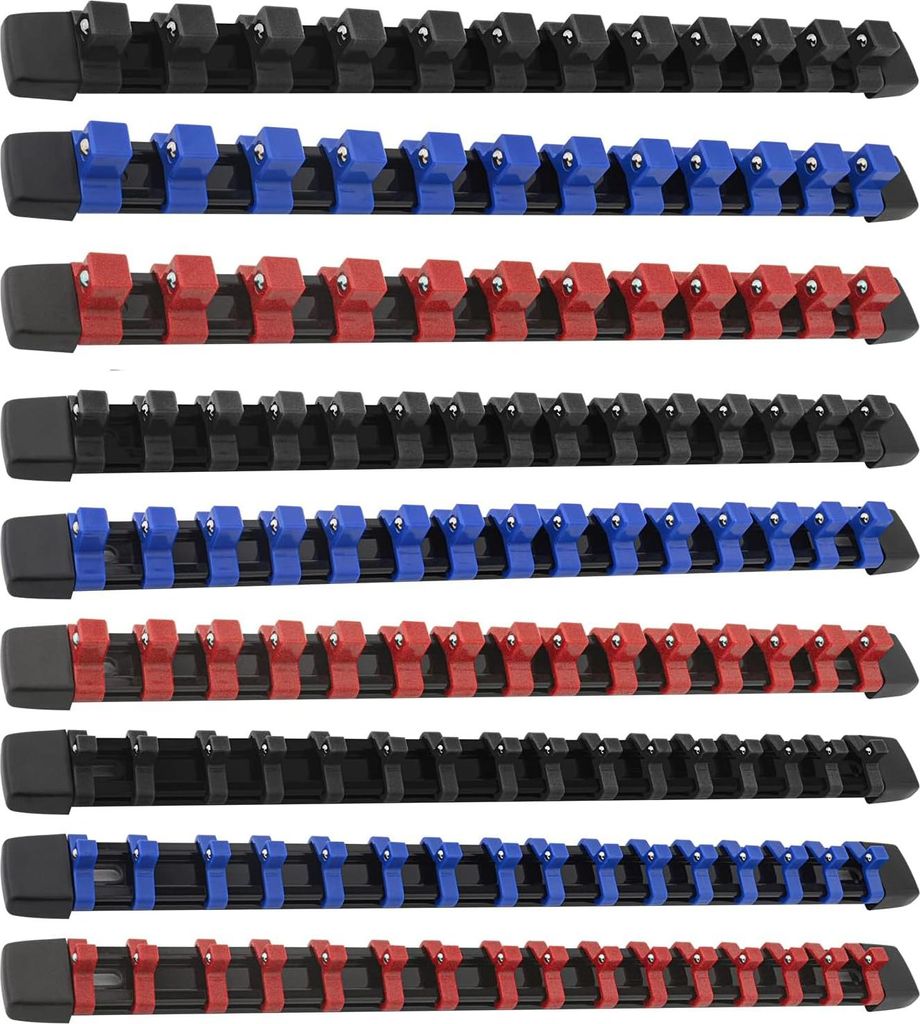 9-teiliges Steckdosen-Organizer-Set Metrisch SAE Werkzeugaufbewahrung - Steckdosenhalter Clips Schiene - 1/4-Zoll 3/8-Zoll 1/2-Zoll - Federbelastet...