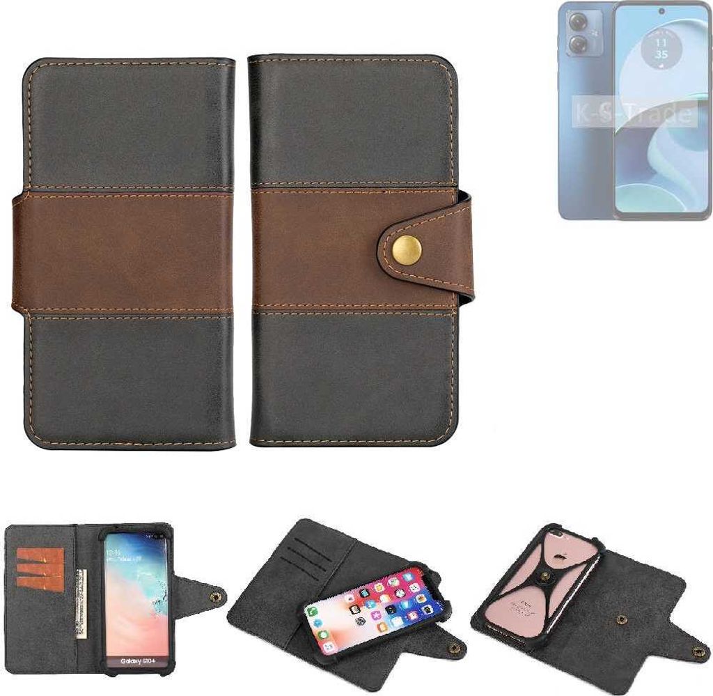 K-S-Trade Handyhülle Schutzhülle Hülle Bookstyle Wallet-Case kompatibel mit Motorola Moto G14 Bumper Rundumschutz schwarz-braun 1x