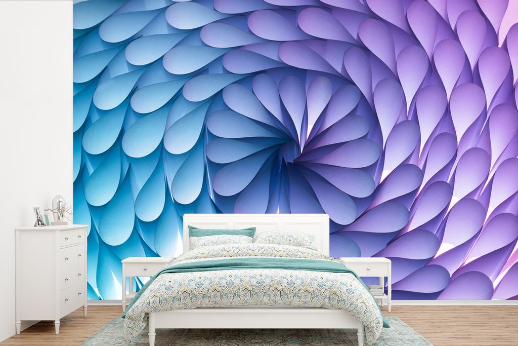 MuchoWow Fototapete für Wohnzimmer oder Schlafzimmer Wandtapete Vinyl Motivtapete Violette Geometrie in Form einer Spirale - 420x280 cm - Zimmer...
