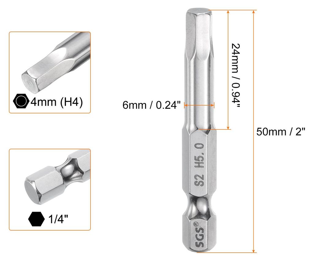 5mm(H5,0) Innensechskant Bit Set, Metrisch 50mm Lang 1/4" Sechskant-Schaft Magnetische S2 Stahl Schraubendreher Bits Sechskant Bohrer fš¹r Akkusc...