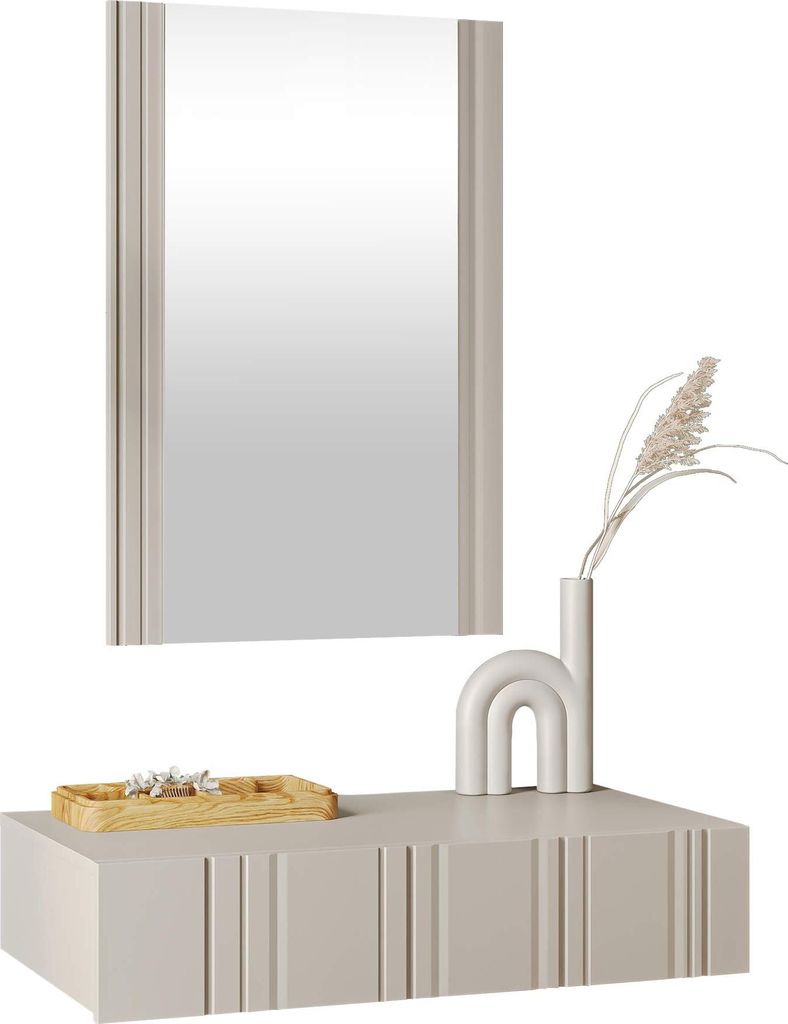 MIRJAN24 Schminktisch Isla 2er-Set, Hängeschrank, Spiegel (Farbe: Beige)