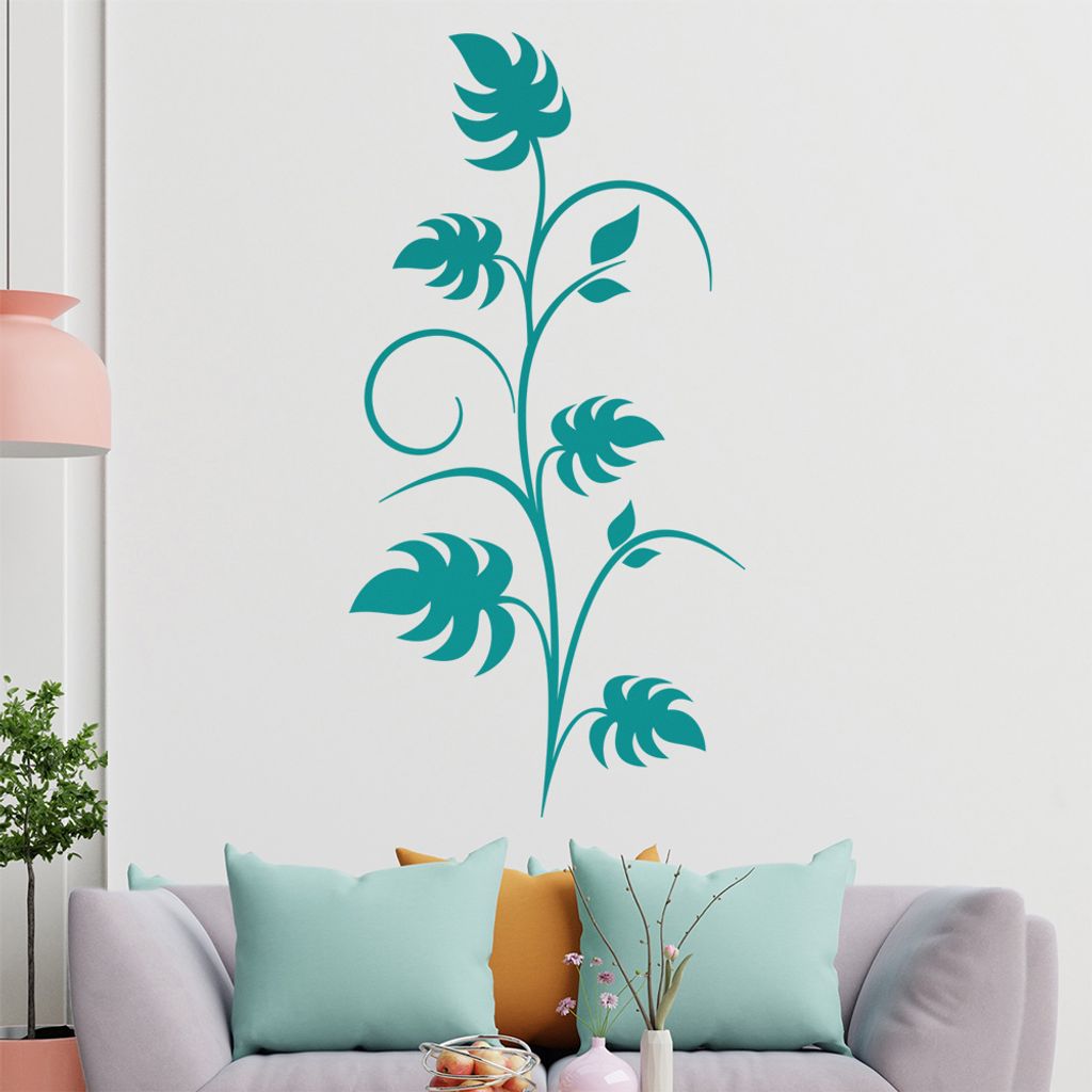 Pflanze - große Blätter - Fensterblatt Wandtattoo in 6 Größen - Wandaufkleber Wall Sticker - Dekoration, Küche, Wohnzimmer, Schlafzimmer, Bade...