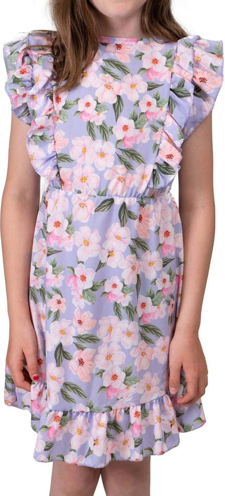 KMISSO Mädchen Kleid mit Volants Blumenmotiv Lila 104