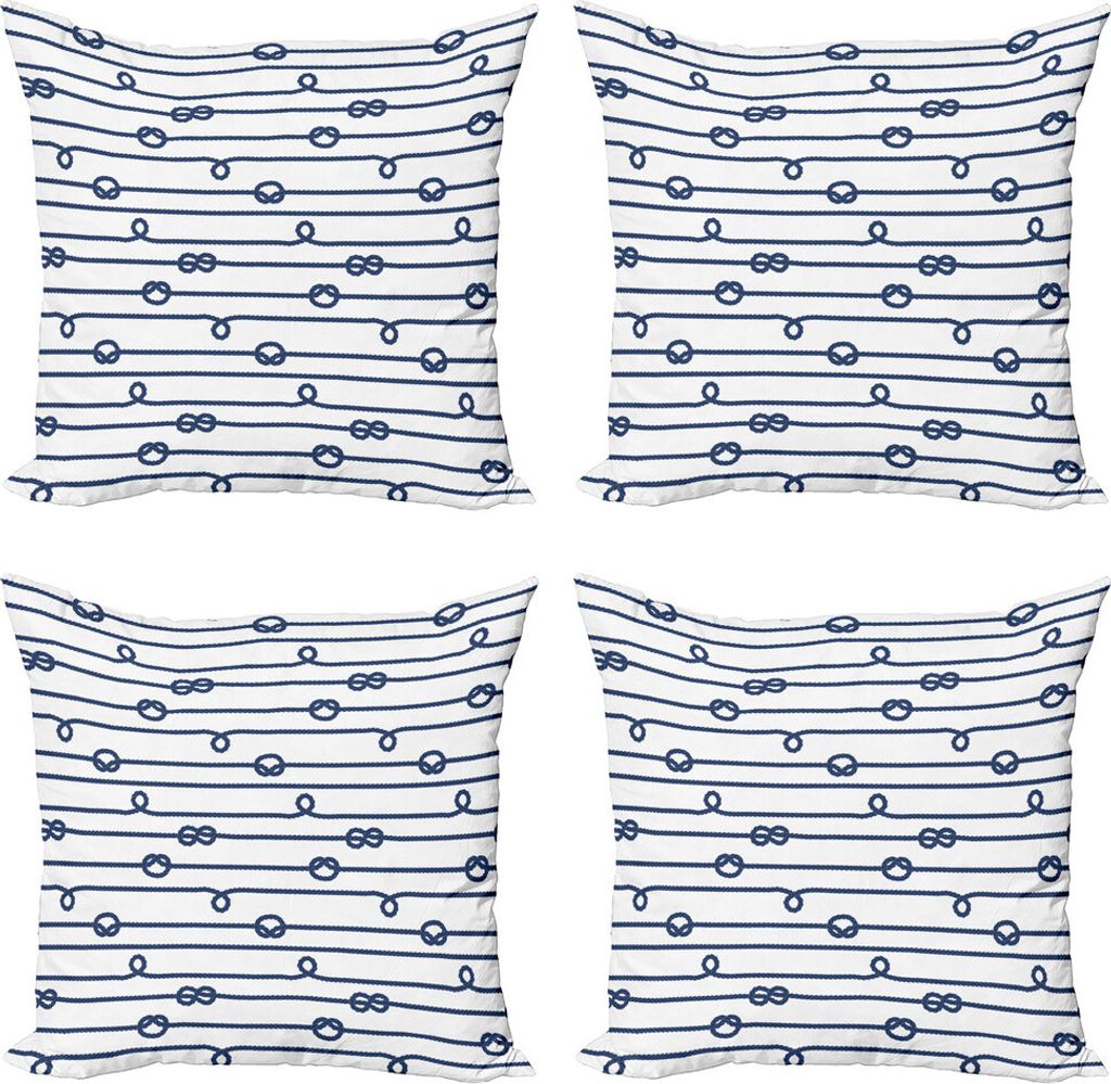ABAKUHAUS Marine Kissenbezug Set (4 Stück), Sea Marine Seemannsknoten, Moderner Doppelseitiger Digitaldruck, 40 cm x 40 cm, Marine-Blau und Weiß