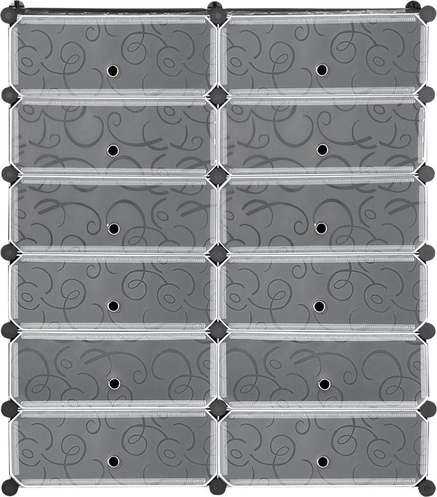 Schuhregal, 12 Aufbewahrungsboxen für 24 Paar Schuhe, Kunststoff, Schwarz+Weiß