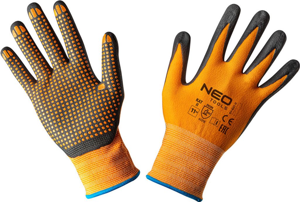 NEO TOOLS Arbeitshandschuhe Nylon, Beschichtung: Nitril und Nitrilpunkte, 4131X, Größen 8"-11" - 11"