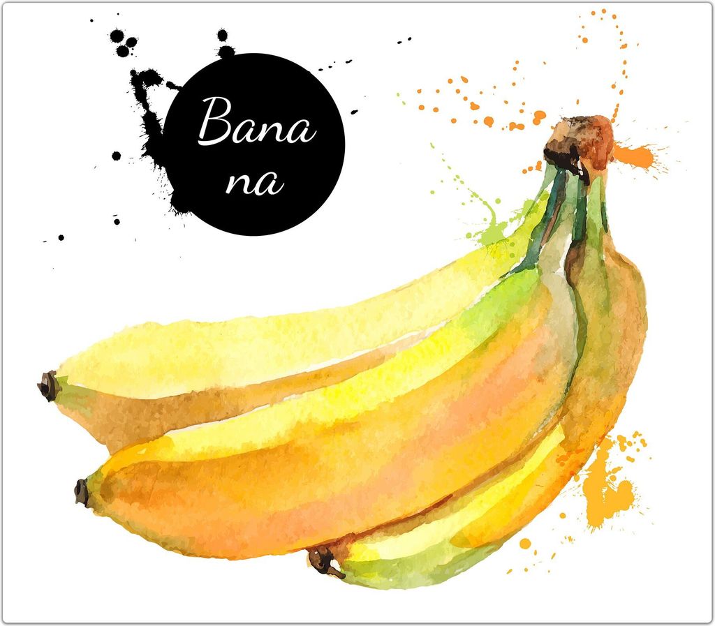 Spritzschutz Herdabdeckplatte Schneidebrett aus Glas Aquarellmalerei mit Bananen 1-Teilig (60x52cm)